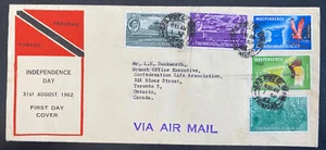 1962 Port Of Spain Trinidad & Tobago First Day Cover To Canada Independence Day - Picture 1 of 2