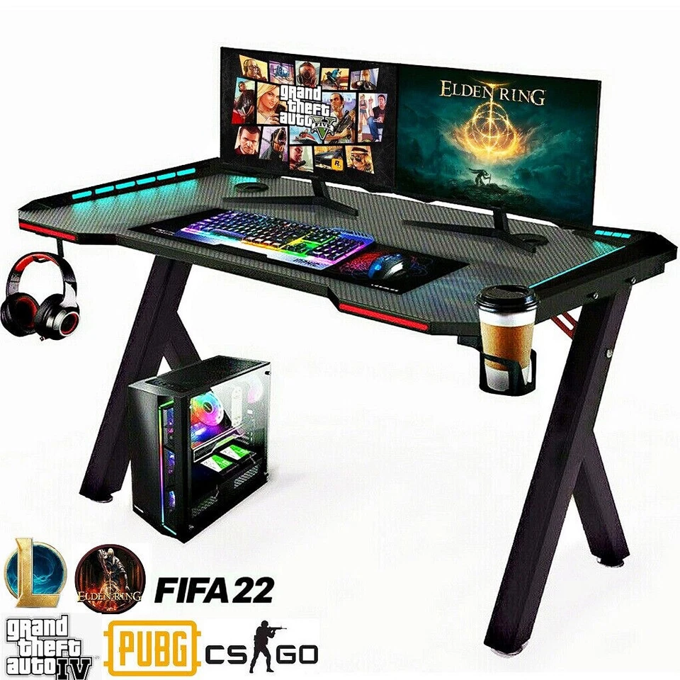 Gaming Tisch mit LED 160cm Computertisch Schreibtisch Ergonomischer für Gamer DE - Bild 1 von 1