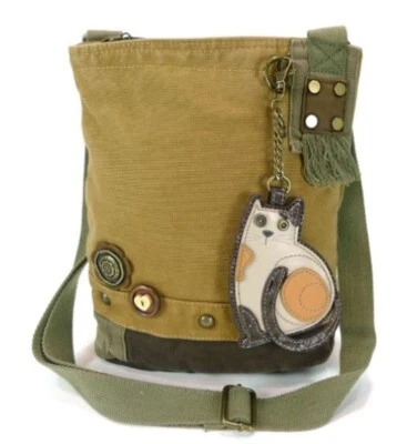 Chala Purse Handbag Brown Canvas Crossbody with Key Chain Tote Bag Kitty Cat - Image 1 of 4