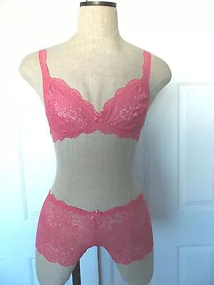 Cosabella THEA Rouge Pink Nylon Wireless Bra & Low Rider Hotpants Boyshort - S   - Image 1 of 4