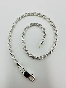 925 Sterlingsilber Herren 3 mm Massiv Seil Kette Armband 8 Zoll - Bild 1 von 8