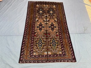 3'10x6'1 Vintage Afghan Hand Knotted Tribal Wool Rug | Geometric Nomadic Art Rug - Picture 1 of 12