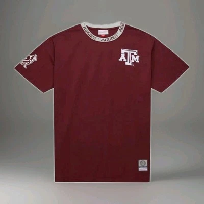 Texas A&M Aggies Jacquard Ringer Mitchell & Ness Men's Maroon Tee Size XL NWT - Image 1 of 4
