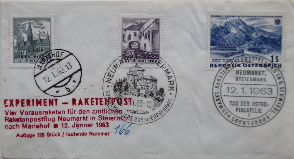 AUSTRIA ÖSTERREICH 1963 Experiment Raketenpost Raketenpost Flug Neumarkt Steierm - Bild 1 von 1