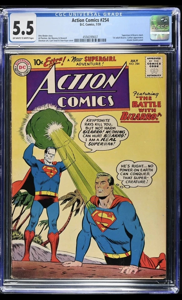1959 Action Comics 254 CGC 5.5 1st Adult Bizarro. Superman meets Bizarro. OW/W - Image 1 of 4