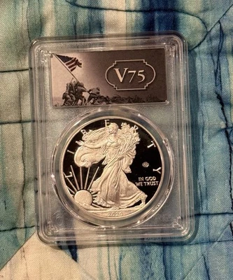 2020-W V75 (PR70 DCAM) Proof Silver Eagle $1 PCGS First Strike FS - World War II - Image 1 of 2