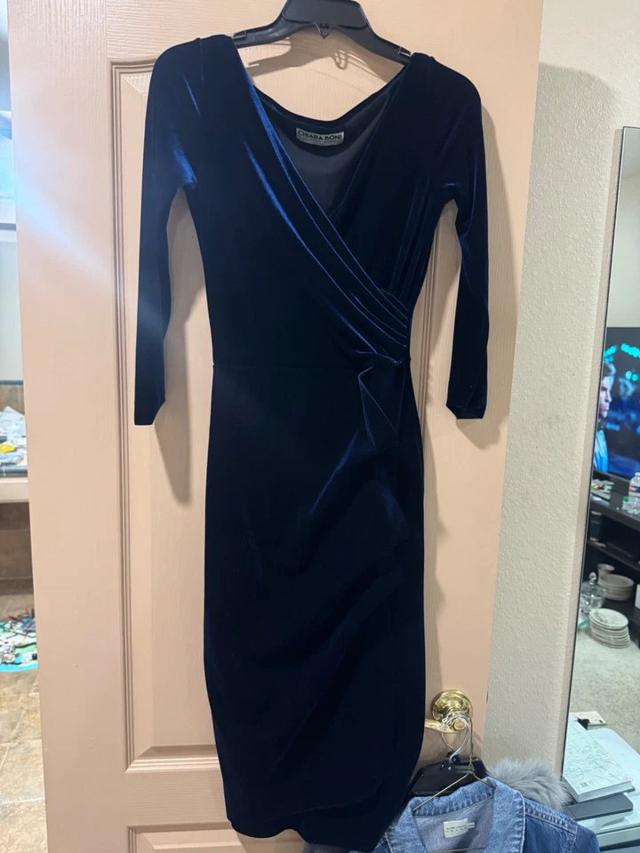 New Chiara Boni La Petite Robe Florien Ruched Blue Velvet Dress Size 40 (6 US) - Image 1 of 4