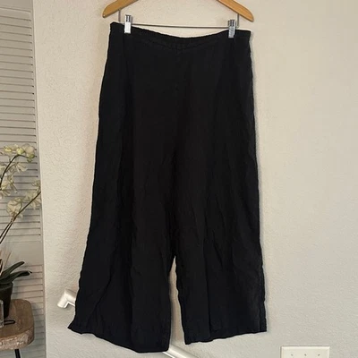 Pantalones FLAX Negros Cortos Pierna Ancha 100% Lino Bolsillos Lagenlook Grandes Boho Foto 1 de 4