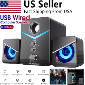 Altoparlanti per computer alimentati USB con subwoofer stereo basso 3,5 mm jack LED per laptop - Foto 1 di 13