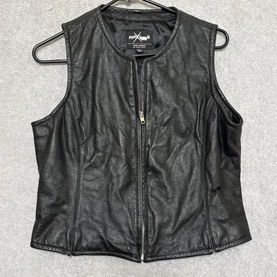Chaleco Máxima Wilsons Cuero Cremallera Frontal Negro Talla Grande Forrado Motociclista Foto 1 de 4