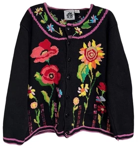 Handknits by Storybook Strick Cardigan Pullover mit Blumenmuster und Knöpfen Größe 2X - Bild 1 von 7