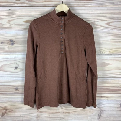 Camisa acanalada marrón cuello falso Henley Top Natural Reflections pequeña Foto 1 de 4