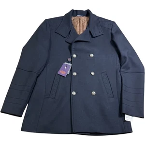 Mens Moda Crise Wear Navy Wool Blend Double Breasted Slim Fit Blazer Coat 40/50 - Picture 1 of 10
