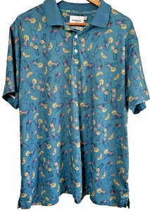 Goodfellow Polo Shirt Mens XXL Blue All Over Print Cocktails Bartender Drinks - Picture 1 of 4