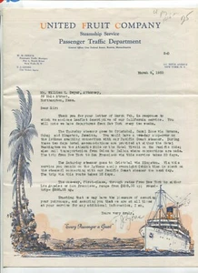 Membrete ilustrado de colección UNITED FRUIT CO STEAMSHIP 1933 folleto de 4 páginas - Imagen 1 de 4
