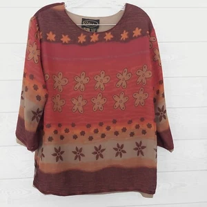 Alex Kim tunica colorata taglia media blusa pullover rosso marrone floreale ombretto - Foto 1 di 10