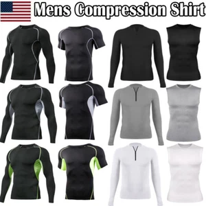 Men's Compression Shirts Athletic Base Layer Tops Cool Dry Tight Fitness T Shirt - Picture 1 of 43