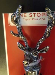 New Wine Stopper Elk Stag Deer Shiny Zink & Rubber Ring Seals Fresh High Style - Picture 1 of 12