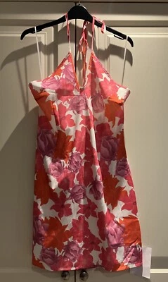 Luc-ce розовый и оранжевый цветочный напечатано с бретелью через шею мини-платье размер L с ЯРЛЫКАМИ - Изображение 1 из 4