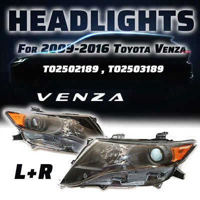 1 Pair For Toyota Venza 2009-2016 Headlights Black Housing Halogen Headlamps - Image 1 of 4