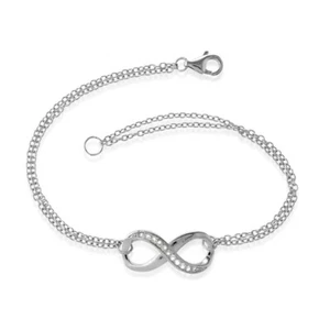 Sterling Silver Double Strand Half White Topaz Infinity Bracelet - Picture 1 of 1