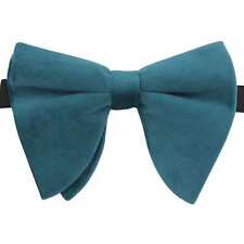 Teal Plain Velvet Mens Pre-Tied Butterfly Bow Tie Pocket Square by DQT
