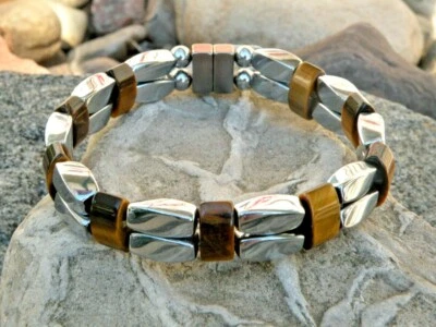 Men’s Women’s Silver Magnetic Hematite Brown Tigers Eye Bracelet Anklet Therapy - Image 1 of 4