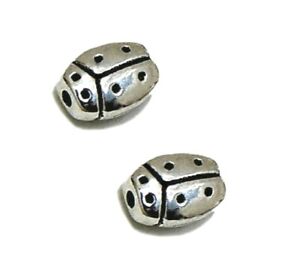 100 Tibetan Antiqued Silver 8mm Smooth Double Sided Ladybug Oval Spacer Beads