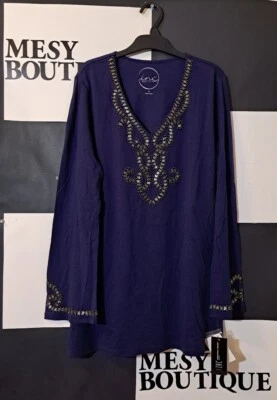 INC International Concepts Blouse Top Petite Womens Medium Blue Vintage Glamour  - Image 1 of 4