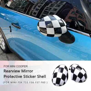 For Mini Cooper F54-F60 2014-2019 Rearview Mirror Protective Sticker Checkered - Picture 1 of 12