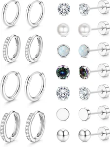 Pendientes de aro hipoalergénicos para mujer pequeños espalda plana quirúrgica acero inoxidable - Imagen 1 de 14