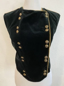 Vintage DOUBLE D RANCHWEAR Black Velvet Vest Sz M Gold Buttons Military Western - Picture 1 of 12