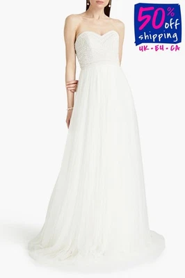 RRP €1845 THEIA Tulle Wedding Gown US0 UK4 IT36 XXS Beads & Sequins Bandeau Neck - Image 1 of 4