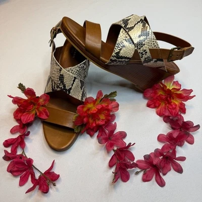 Cole Haan новый женщин змея печать кожи на танкетке сандалии желтовато-коричневый коричневый туфли размер 9 - Изображение 1 из 4