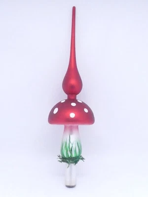 Christbaumspitze Baumspitze Decoris Glas Christbaumschmuck Fliegenpilz mit Moos - Bild 1 von 4
