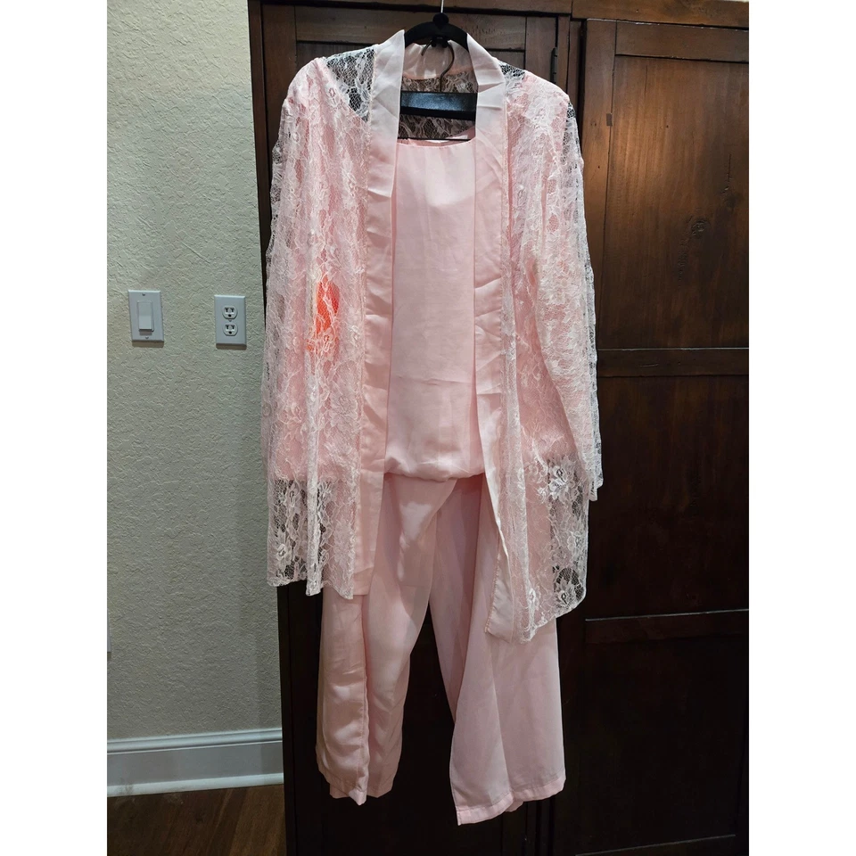Conjunto de pantalones chaqueta kimono de encaje rosa para mujer madre de la novia formal Foto 1 de 3