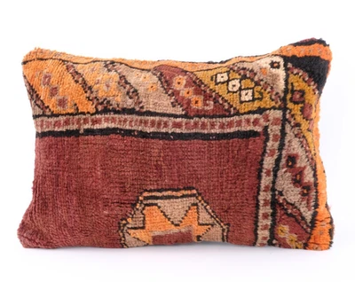 Vintage 16x24 Multicolor Turkish Kilim Lumbar Pillow Cover Geometric Wool Boho - Image 1 of 4