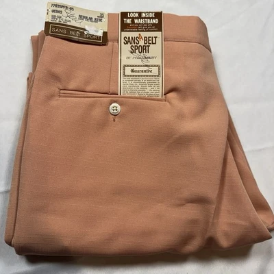 NEW VTG Vegas Peach Sansabelt By Jaymar-Ruby Mens Size 35 Golf Pants USA NOS - Image 1 of 4