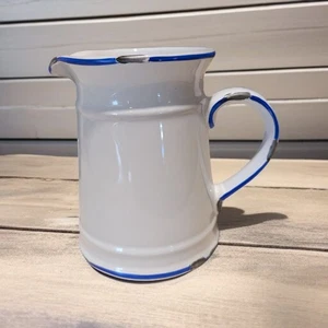 Farmhouse Pitcher Vase Blue & White Stoneware Enamelware Style Cottagecore 6" - Picture 1 of 7