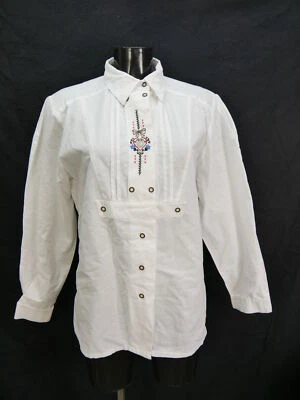 Gr.42 Trachtenbluse weiß Alphorn Bluse Baumwollmischung Stretch Schnürung TB5769 - Bild 1 von 4