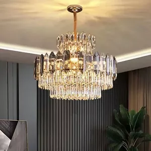 Modern Gold K9 Crystal Chandeliers Luxury Lamps Ceiling Pendant Chandelier Light - Picture 1 of 26