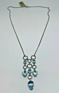 Sterling Silber Blautopas, 3-stufige Tropfen Halskette - RHODIUM GETAUCHT - Bild 1 von 9
