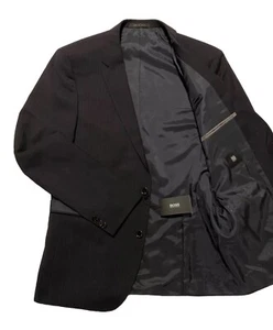 NWT Hugo Boss Lanificio Dark Black Men Blazer Jacket VirginWool 42L MSRP $699.99 - Picture 1 of 21