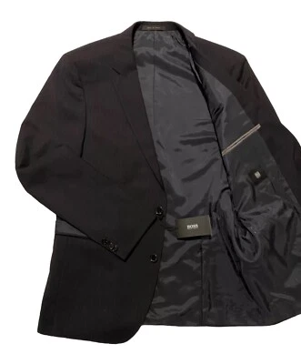 NUEVO CON ETIQUETAS Hugo Boss Lanificio Negro Oscuro Hombres Blazer Chaqueta Lana Virgen 42L Precio de venta sugerido por el fabricante $699.99 Foto 1 de 4