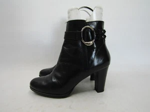 RALPH LAUREN Womens Size 7.5 M Black Leather Zip Ankle Fashion Boots - Picture 1 of 11
