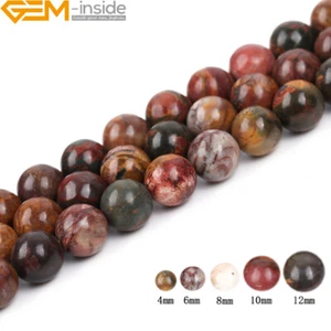 Picasso Jasper Round Natural Gemstone Loose Beads For Jewellery Making 15" - Picture 1 of 40
