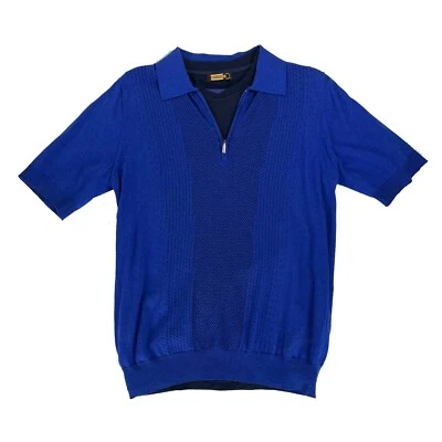 Camisa Polo Dos en Uno Zilli Azul Seda Algodón Cremallera Para Hombre Italia 46 Foto 1 de 4