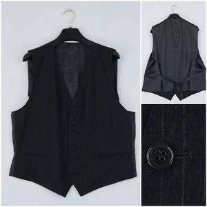 Mens Waistcoat Large Size US 42 Vintage Grey Striped Formal 100% Wool Dress Vest - Picture 1 of 11