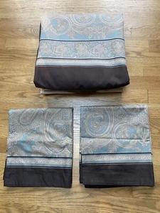 Charisma Paisley Egyptian Cotton King 3-Piece Duvet Cover Set Beige Blue Brown - Picture 1 of 15