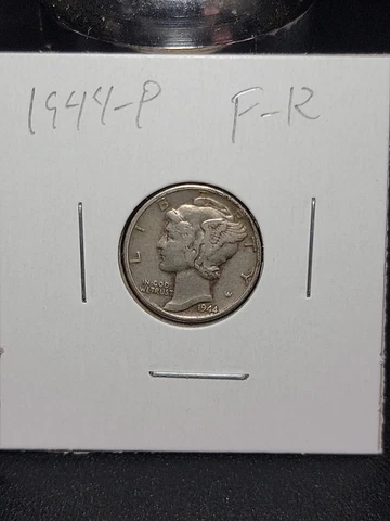 1944 P Mercury Silver Dime in Fine Circulated Condition in Coin-Flip Cover